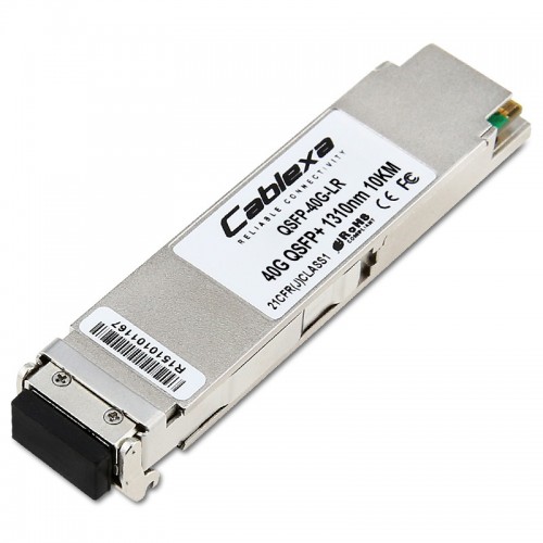 Alcatel-Lucent QSFP-40G-LR, Four channel 40 Gigabit optical transceiver (QSFP+). Supports single mode fiber over 1310nm wavelength. Typical reach 10 km