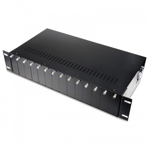 2U 14-slot Rack-mount Media Converter Chassis for Unmanaged Standalone Media Converters, Dual Power Supply