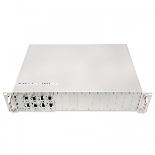 2U 17-slot Rack-mount Media Converter Chassis for Media Converter Modules, Dual Power Supply, Without SNMP Management Card