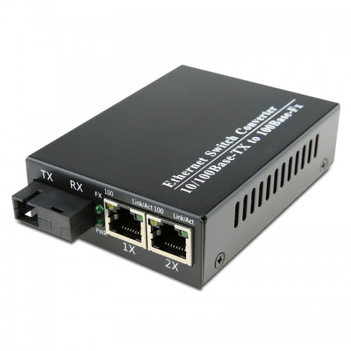 Single Fiber Fast Ethernet Standalone WDM / BiDi Fiber Media Converter, 1-port Fiber & 2-port RJ45, Tx:1310nm/Rx:1550nm, Singlemode, 40km