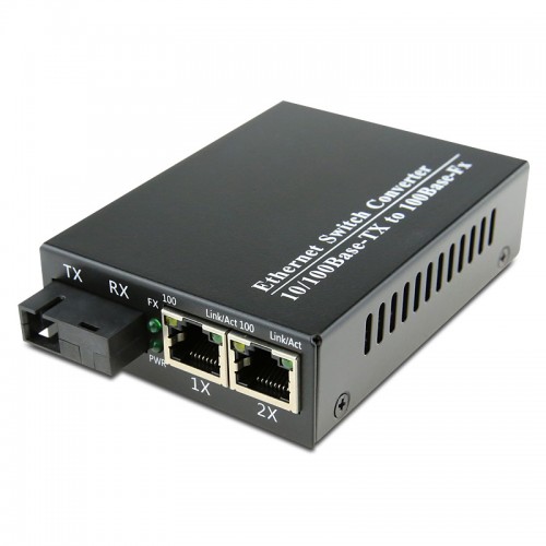 Single Fiber Fast Ethernet Standalone WDM / BiDi Fiber Media Converter, 1-port Fiber & 2-port RJ45, Tx:1550nm/Rx:1490nm, Singlemode, 80km