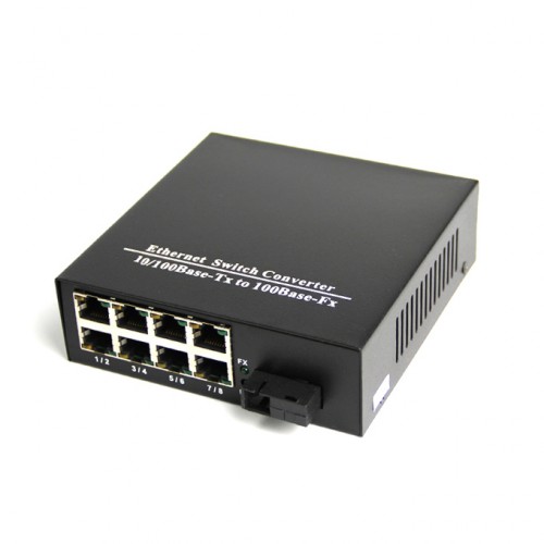 Single Fiber Fast Ethernet Standalone WDM / BiDi Fiber Media Converter, 1-port Fiber & 8-port RJ45, Tx:1550nm/Rx:1310nm, Singlemode, 40km