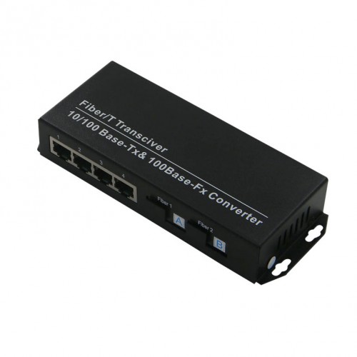 Single Fiber Fast Ethernet Standalone WDM / BiDi Fiber Media Converter, 2-port Fiber & 4-port RJ45, Tx:1310nm/Rx:1550nm, Singlemode, 40km