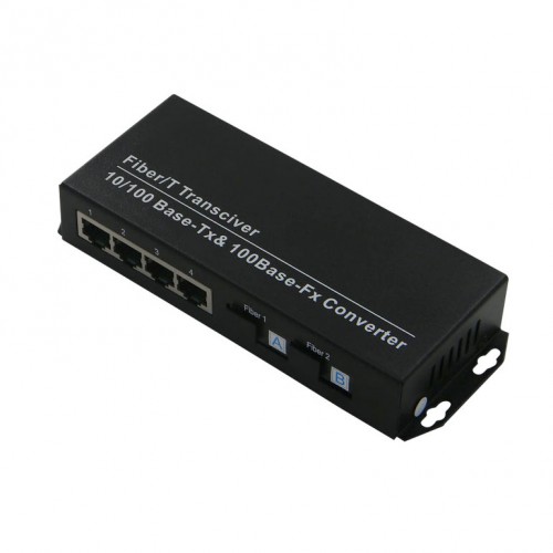 Single Fiber Fast Ethernet Standalone WDM / BiDi Fiber Media Converter, 2-port Fiber & 4-port RJ45, Tx:1490nm/Rx:1550nm, Singlemode, 80km