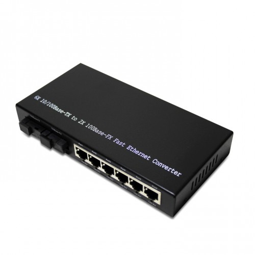 Single Fiber Fast Ethernet Standalone WDM / BiDi Fiber Media Converter, 2-port Fiber & 6-port RJ45, Tx:1310nm/Rx:1550nm, Singlemode, 20km