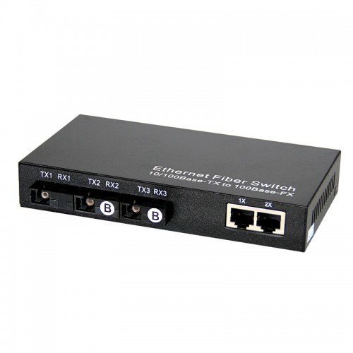 Single Fiber Fast Ethernet Standalone WDM / BiDi Fiber Media Converter, 3-port Fiber & 2-port RJ45, Tx:1490nm/Rx:1550nm, Singlemode, 80km