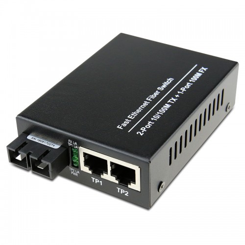 Dual Fiber 10/100Base-TX to 100Base-EX Fast Ethernet Standalone Fiber Media Converter, 1-port Fiber & 2-port RJ45, 1310nm Singlemode, 40km