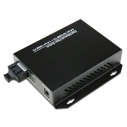 Dual Fiber 10/100Base-TX to 100Base-ZX Fast Ethernet Standalone Fiber Media Converter, 1-port Fiber & 4-port RJ45, 1550nm Singlemode, 120km