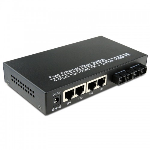 Dual Fiber 10/100Base-TX to 100Base-ZX Fast Ethernet Standalone Fiber Media Converter, 2-port Fiber & 4-port RJ45, 1550nm Singlemode, 120km