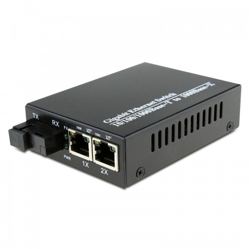 Single Fiber Gigabit Ethernet WDM / BiDi Fiber Media Converter, 1-port Fiber & 2-port RJ45, Tx:1490nm/Rx:1550nm, Singlemode, 80km