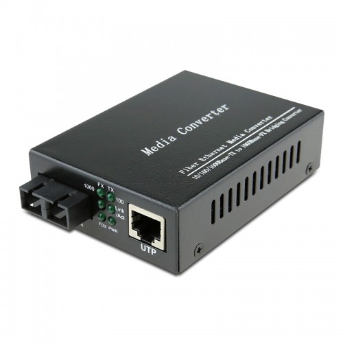 Dual Fiber 10/100/1000Base-TX to 1000Base-LX/LH Gigabit Ethernet Standalone Fiber Media Converter, 1-port Fiber & 1-port RJ45, 1310nm Singlemode, 10km