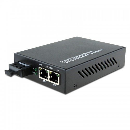 Dual Fiber 10/100/1000Base-TX to 1000Base-LX/LH Gigabit Ethernet Standalone Fiber Media Converter, 1-port Fiber & 2-port RJ45, 1310nm Singlemode, 10km