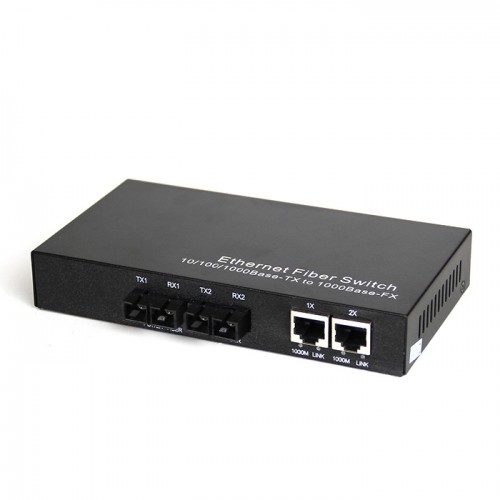 Dual Fiber 10/100/1000Base-TX to 1000Base-ZX Gigabit Ethernet Standalone Fiber Media Converter, 2-port Fiber & 2-port RJ45, 1550nm Singlemode, 80km