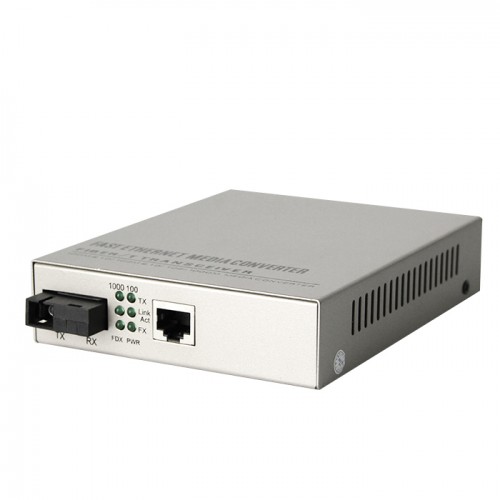 Single Fiber 10/100/1000M Managed Standalone Fiber Media Converter, Built-in Power Supply, 1-port Fiber & 1-port RJ45, Tx:1310nm/Rx:1550nm, Singlemode, 20km