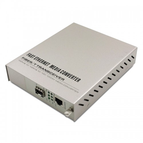 Managed 1-port GE SFP & 1-port 10/100/1000Base-T RJ45 Gigabit Ethernet Standalone SFP Media Converter, Built-in Power Supply