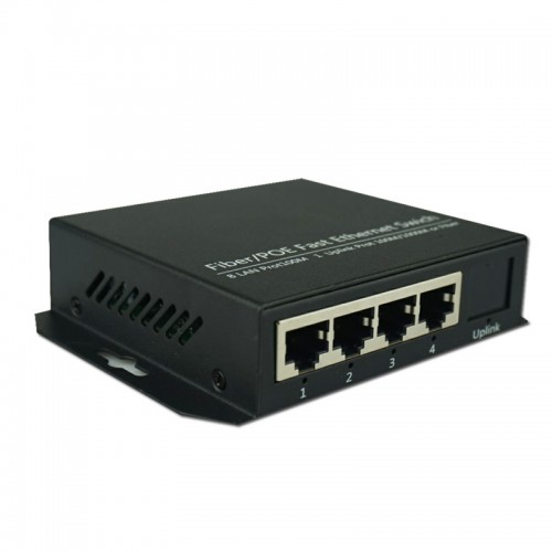 Dual Fiber 10/100M PoE Media Converter, 1-port Fiber & 4-port RJ45, 1310nm Singlemode, 20km