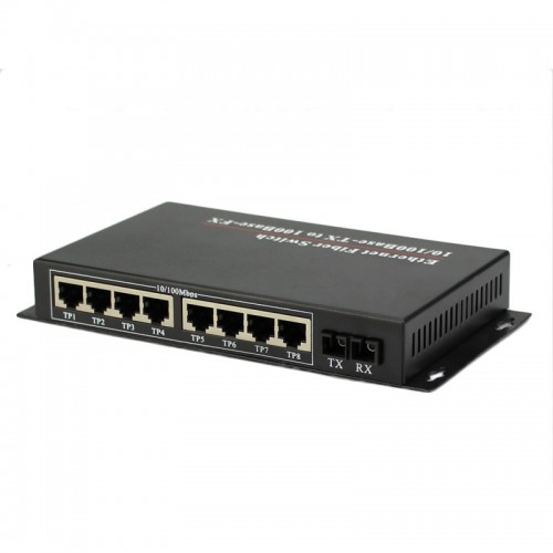 Dual Fiber 10/100M PoE Media Converter, 1-port Fiber & 8-port RJ45, 1310nm Singlemode, 20km