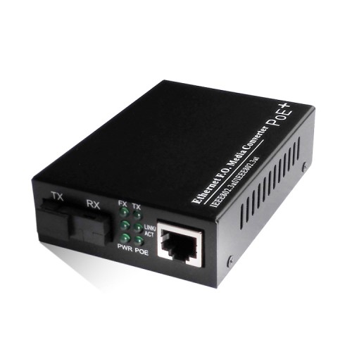 Single Fiber 10/100M PoE Media Converter, 1-port Fiber & 1-port RJ45, Tx:1490nm/Rx:1550nm, Singlemode, 80km