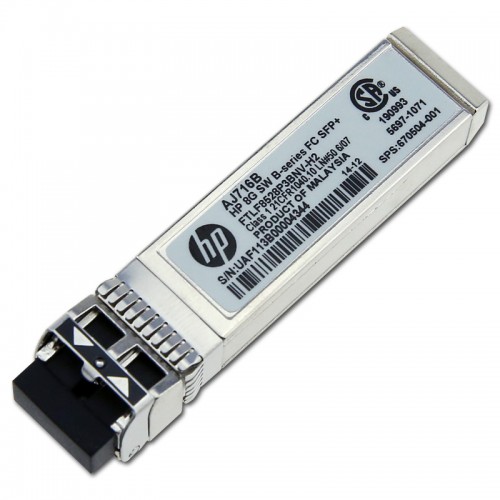 New Original HP 8GB SHORTWAVE B-SERIES FIBRE CHANNEL 1 PACK SFP+ TRANSCEIVER, 670504-001, AJ716-63002